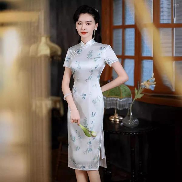 Abbigliamento etnico di alta qualità Seta vera seta Qipao Cheongsam Top Gonna retrò lady Fashion Lady Slim Cinese in stile Cinese Match Old Shanghai