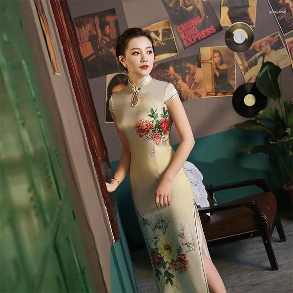 Etnik Giyim Yüksek Kaliteli Gerçek İpek Qipao Cheongsam Üst Etek Hanfu Zayıflama Üst düzey Giyim Ziyafet Akşam Elbisesi Seksi