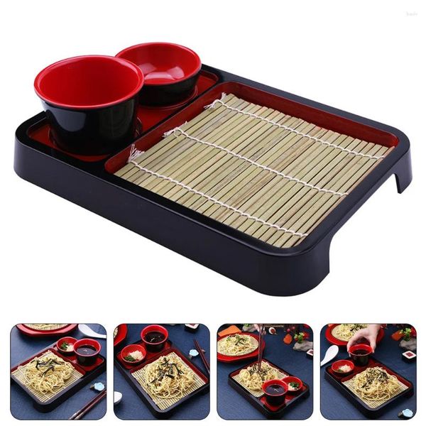 Set di stoviglie set di pasta di noodle fredda che serve piatto di soba tappetino giapponese posate giapponesi