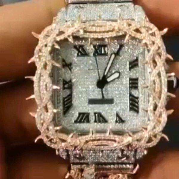 Designer orologio di alta qualità hip hop gioielli in acciaio inossidabile Impostazione invisibile ghiacciata Diamond Baguette Lab Grown Grown Watch