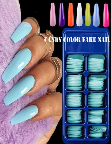 100pcsbox ballerina falsi chiodi bara pressa su nail art punte manicure a copertura completa opaco rosa blu rosa falsa estensione 4109149