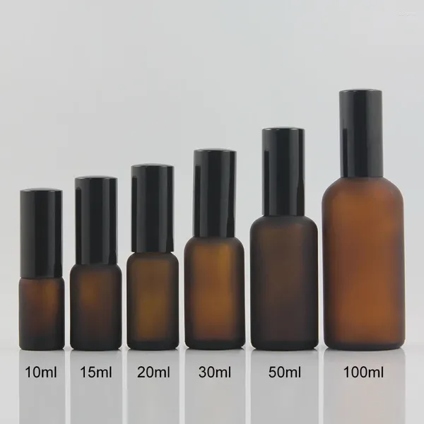 Garrafas de armazenamento redondo redondo âmbar de vidro âmbar garrafa de perfume essencial 100 ml spray de névoa vazia com bomba