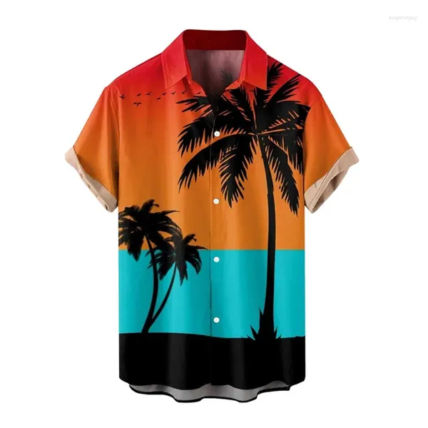 Camisas casuais masculinas Hawaiian Summer 3D Imprimir palmeira praia tropical Aloha camisa de manga curta de tamanho grande