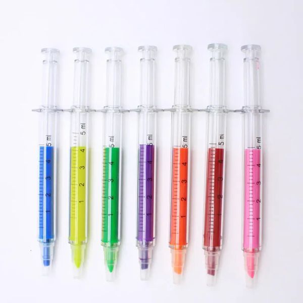 70pcs Spritze Highlighter Stift Spritze Nadelform mechanischer Farbstiftstift für Büroschulmarker Schreibwerkzeug 240423