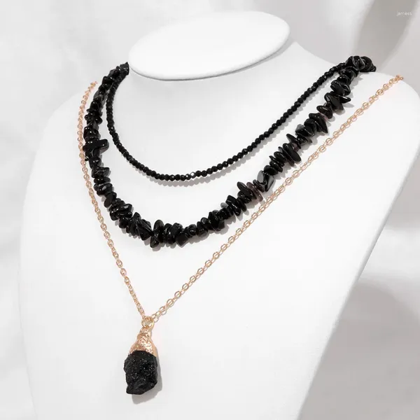 Kolye Kolyeleri Siyah Obsidiyen Taş Sarkık Kolye Seti Doğal Kristal Agates Yonga Vintage Kadın Mücevher Hediyesi Mineral Germe