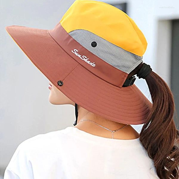 Berets Sun UV защита UPF 50 шляпа ведро летние женщины Большой широкий краев с цепным ремнем на открытом воздухе пешком для женщин