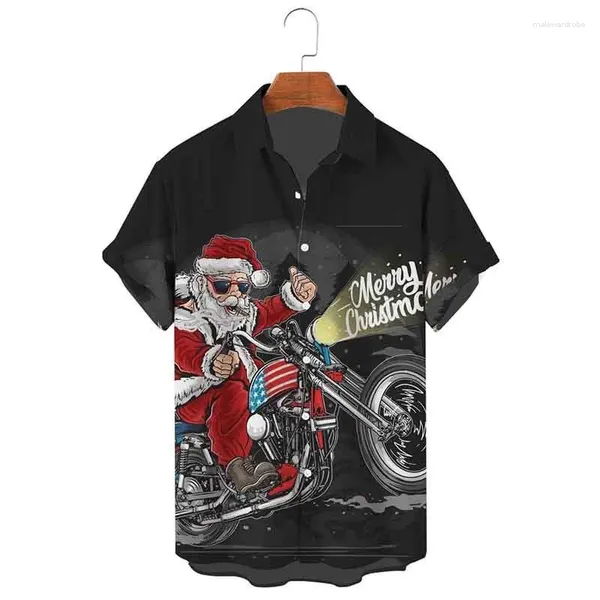 Herren lässige Hemden Harajuku Tops kurzes Weihnachts -Grafikabdruck T -Shom Summer Lapel Fashion Hawaiian Feiertag übergroße Kleidung