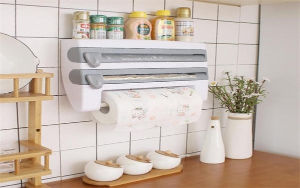 Adorehouse Wallmount Wallmount Office di carta per salsa di salsa portabottiglia 4 in 1 Filtro di plastica Mutifunzione Mutifunzione Cucina Organizzatore C10039817472