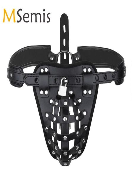 Sexy Gay Bondage Men Lingerie PU Leather Jockstrap Basket Thong Gstring Witnew Gay With Locks Exotic Men Mutandine Cuecas Gay C14677399