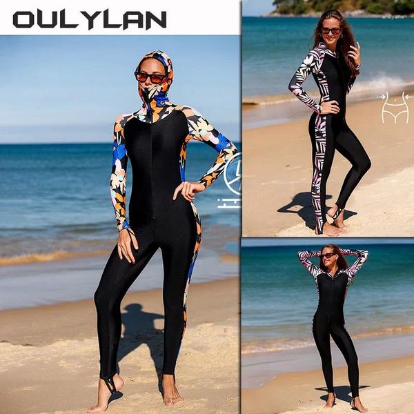 Roupas de banho feminina oulylan snorkeling swimsuit de snorthing de uma peça com capuz de capuz de capuz de traje de mergulho no traje de praia