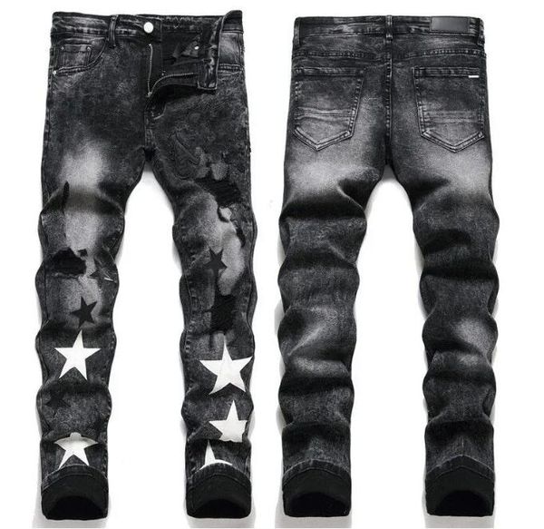 2024 Jeans de novo masculino Jeans Jeans Jeans Jean Hombre Letter Men Bordado de retalhos Ripped for Trend Brand Motorcycle Pant Mens Minny