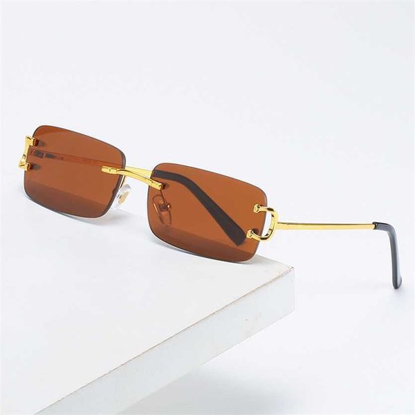 Designer Sonnenbrille Street Photo Mode Sonnenbrille kleine quadratische Rahmenlose Sonnenbrille Trend Hip-Hop-Brille Persönlichkeit Klauen Bein optische Linse Dua1