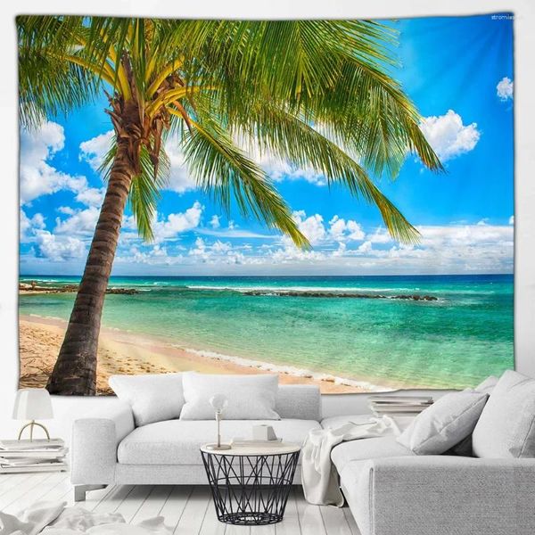 Arazzi Ocean Beach Coconut Tree Outdoor Nature Landscape Tazzolo Cinema hawaiano muro sospeso soggiorno decorazioni artistiche murali