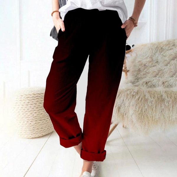 Pantaloni da donna caldi per le donne a gradiente di lino in cotone tasche streetwear street fash fashion fland jeggings pantalon