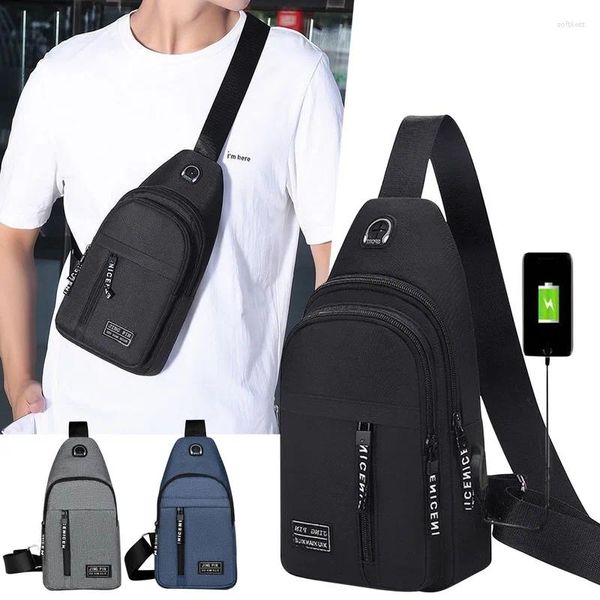 Sacchetti in vita multifunzione in pelle di brevetto uomo sacca per il torace di alta qualità crossbody waterproof con pacchetti di equitazione in carica USB