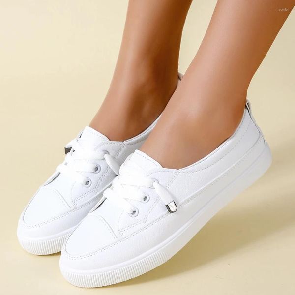 Sapatos casuais femininos femininos confortáveis e confortáveis redondos de skate branco de skate baixo tênis de top