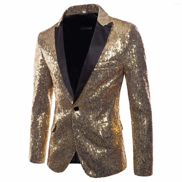 Ternos masculinos Gold brilhante jaqueta de terno de lantejoulas de alta qualidade desgaste de festas Blazer Moda de luxo de lapela