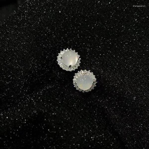 Серьги оптом 925 серебряная игла -инкрустация флуоресцентная белая халцедония лестница алмаза агата с серьги