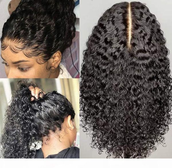 Vorgezogene lockige Spitzenperücke 100 brasilianisches menschliches Haar Deep Wave Glulose Spitzenperücke mit Babyhaar für schwarze Frauen natürliche 1410720