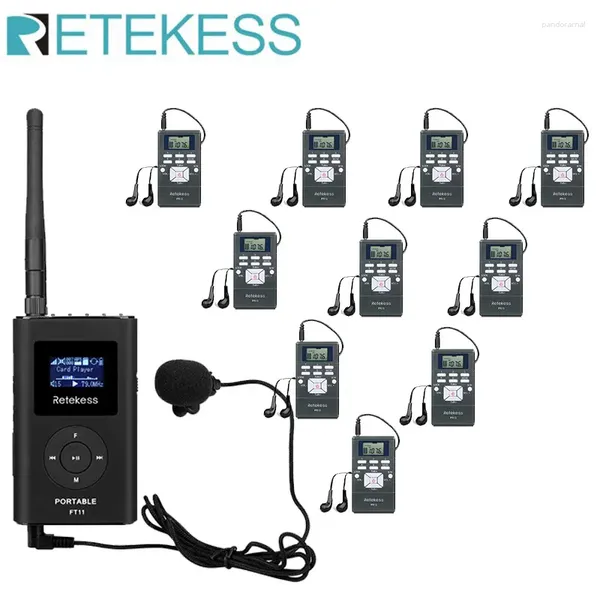 Microfoni in pensione FT11 FM trasmettitore Wireless Audio Tour Guide System 10pc PR13 Ricevitore radio per la riunione di viaggio in chiesa