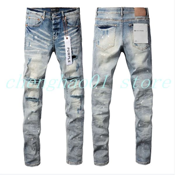 23SS Men Designer Miri di alta qualità uomo pantaloni lunghi pantaloni streetwear lavati vecchi fori lunghi viola denim regolare 264