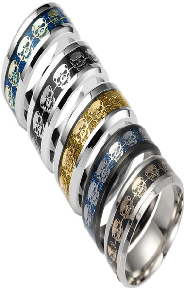 Moderinge für Männer Geschenk Herren Schmuck niemals verblassen Edelstahl -Schädel Ring Gold gefüllt blau schwarzer Skelettmuster Man Biker1402062