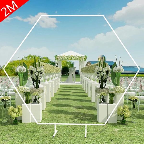 Decoração de festa HEXAGON Wedding Arch Metal Stand Stand White Iron Garden Foldraent Decor Rack de Flor para