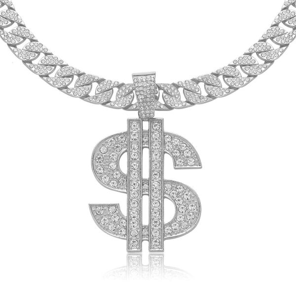 Halskette Hip Hop Big Dollar Schild Pendant Dollar Full Diamond Cuban Kette Herren Hip Hop S925 Silber Halskette