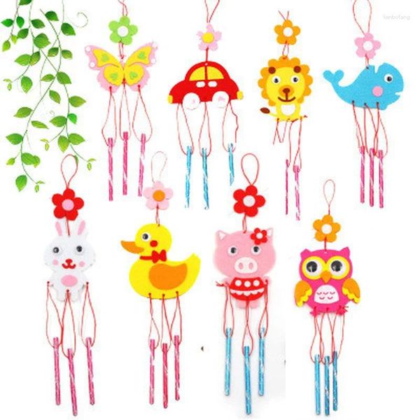 Estatuetas decorativas 1pc crianças garotas de vento diy kits artesanais kits de brinquedos de brinquedos sino artes desenhos animados adesivos infantil brinquedos de windbell para meninas