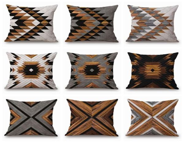 Copertina di cuscino con stampa in legno rustico Cuschio da lancio geometrico shabby chic per divano chaise lino in cotone lino di cotone fondo cojin8049866