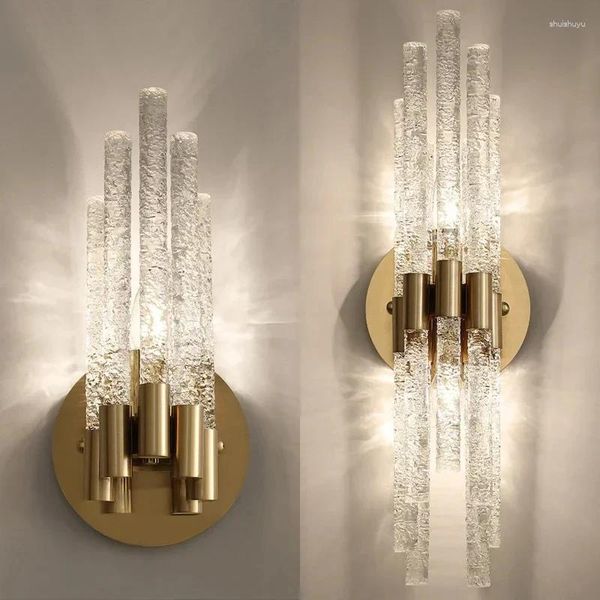 Duvar lambası Modern Minimalist Su Dalgalanma Kristal Bakır Yatak Odası LED Cam Kapalı Aydınlatma Ev Oturma Odası Dekorasyonu