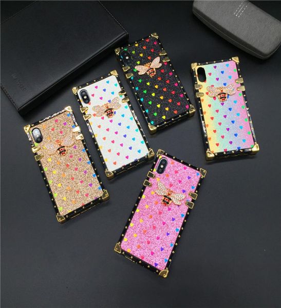 Fashion Bling Love Heart Bee Cover Square Telefy Case per Samsung Nota 20 Ultra Note10 9 S20 S10 S9 Plus J4 J6 A10 A30 A30 A40 A50 A707149110