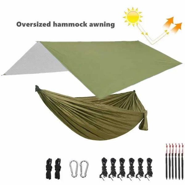 Hamaklar Kamp Hammockportable Naylon Paraşüt Hamak Hammock Who118Inx118in Yağmur Sinek Muşaması Yürüyüş ve Bahçe için Uygun