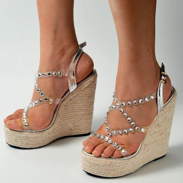 Kadın Ayakkabı Dokuma Sıradan Zarif Saman Rhinestone Saman Sandalet 10363 Serisi 15cm Topuk 5cm Platform LFD 240418