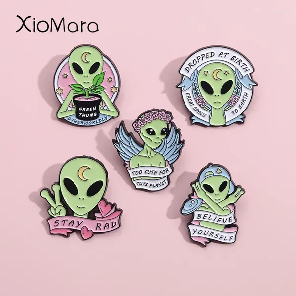 Broches acreditam que o pino de esmalte caiu no nascimento Planeta Cute Alien Citativo Broches Brilhões de Lapel Banners Funidores Presente de Joia para Crianças