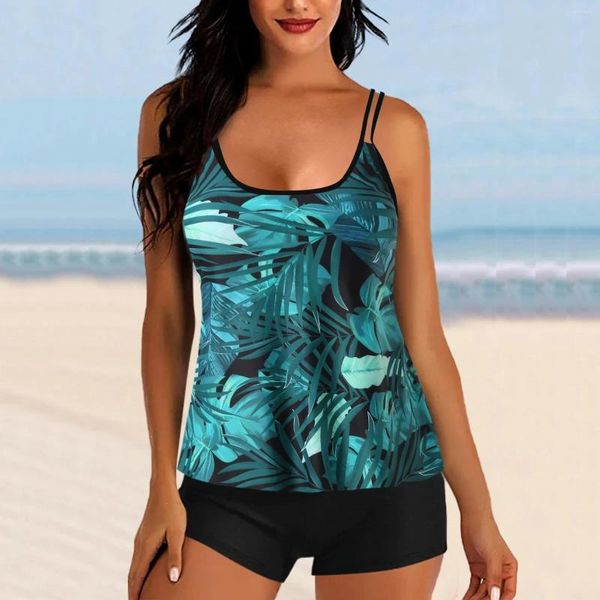 Chuveiro de moda de banho feminina para 4x Top Tankini Blouson Tankini com shorts atléticos curtos e conjuntos