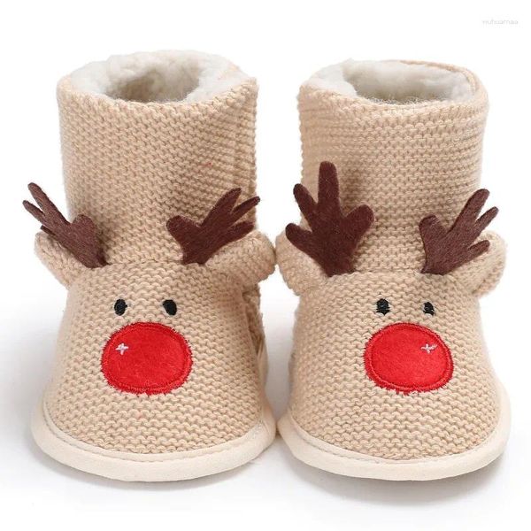 Botas 2024 Christmas Deer Winter Baby nascida lindas sapatos quentes de camisolas Primeiros Walkers Boy Booty por 0-1 ano