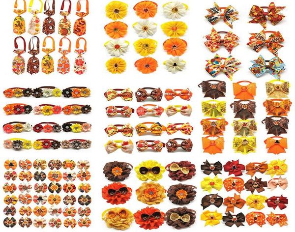 Hundekleidung 50pcs Thanksgiving Accessoires Kürbis Türkei Herbst Pet Cat Bogen Kleine mittlere große Pflege6389006