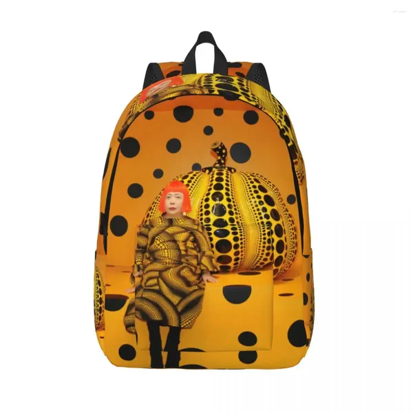 Backpack 3D Impressão Yayoi Kusama Pumpkin Canvas para meninos meninas DOTS ESCOLE