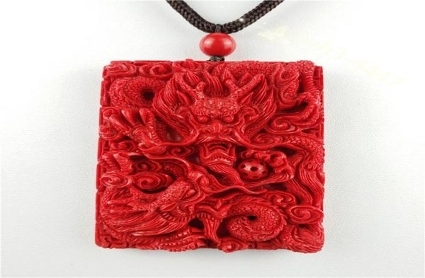 Red Chinês Organic Cinnabar Dragon Colar Pingente Jóias Lucky Jóias Amuleto 9210144