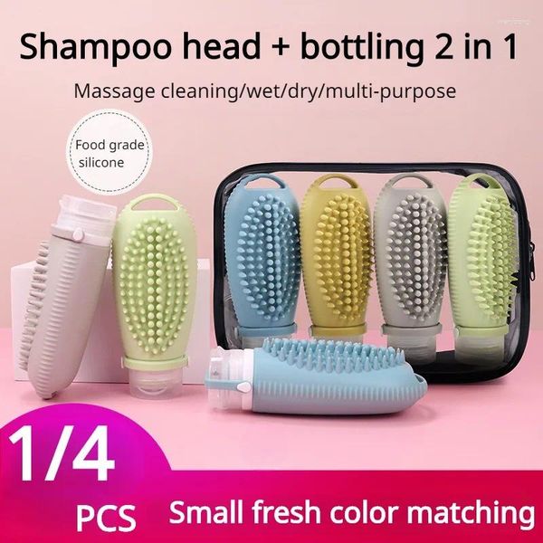 Garrafas de armazenamento 1/4pcs silicone shampoo massagem loção de massagem garrafora de garrafas 2-em 1 Ferramentas de viagem moda