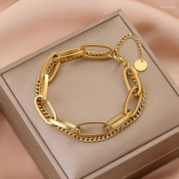 Strand Fashion Gold Gold Colore Silver Long Chain a sospensione Bracciale spesso per uomini e donne Trend Street Wear Gioielli