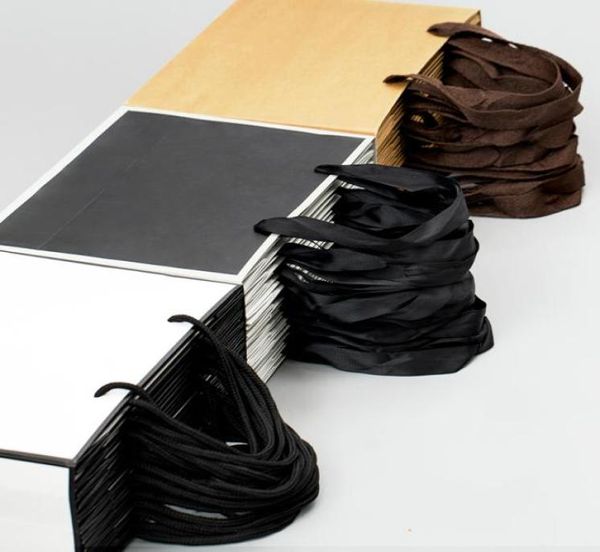Presente de vestuário de embalagem de papel de papel Kraft grande com alças pequenas bolsas de compras pretas6348487