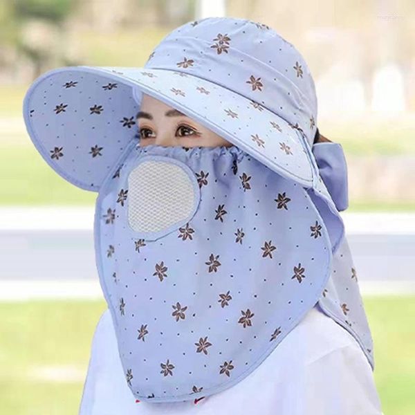 Beralar Çiftliği Çalışma Açık Sunprotection Yüz Maskesi Sunhats Kadınlar Moda Çiçek Baskı Yaz Şapkası UV Koru Güneş