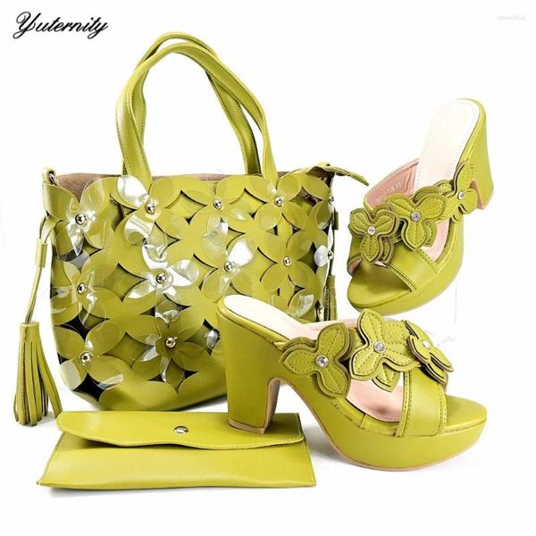 Kleiderschuhe Ankunft Italienisch PU Leder Sandale und Taschen Matching Set African Elegant Women High Heels Sets für Party