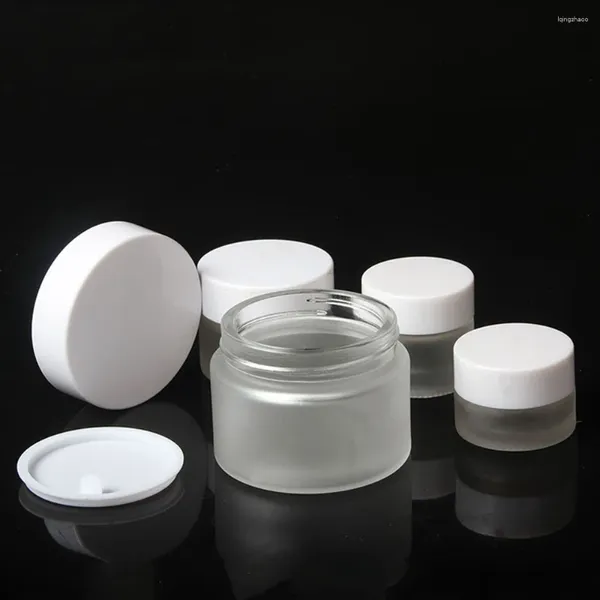 Aufbewahrungsflaschen Frosted Clear Glass 10G Kosmetikcremesglas mit weißer Kappe