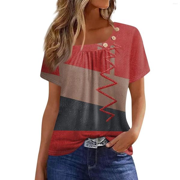 Damen T-Shirts Mode Casual Striped Printed Taste Round Neck Kurzarm T-Shirt Top Mode und einfache Kleidung