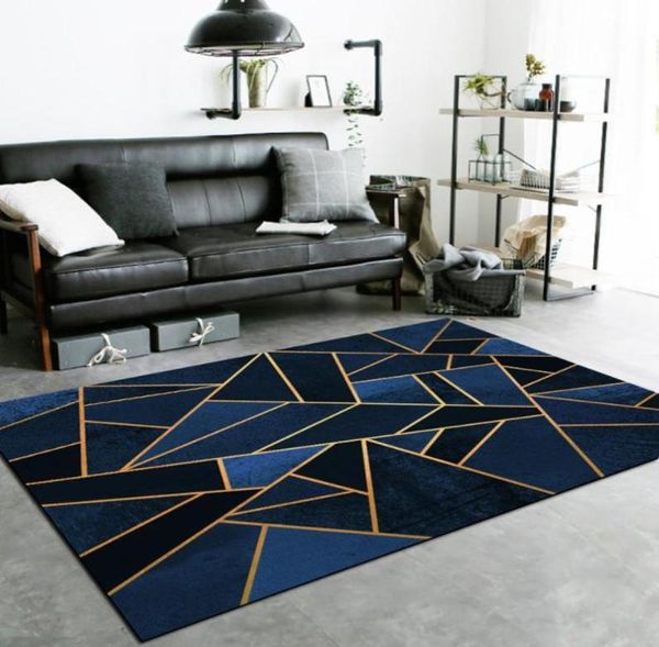 Linhas geométricas tapetes para sala de estar moderna azul preto cinza dourado amarelo amarelo tapetes de mármore triangular Nordic Ins casy decor3904938