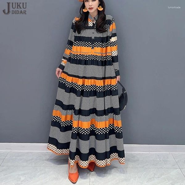 Günlük elbiseler tam kollu Kore tarzı kadın uzun çizgili elbise noktaları baskılı moda bayanlar sevimli gevşek fit büyük robe jjxd653