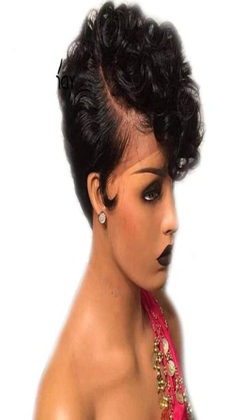 13x4 Kurzes menschliches Haar Perücken für schwarze Frauen vorgezogener Bob Pixie Perücken Remy Brasilianer glühlos Spitzenfront menschliches Haar Perücken 150 DENSI3288226